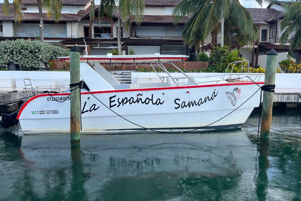 La Espanola Samana tour boat in a slip at Puerto Bahia Marina