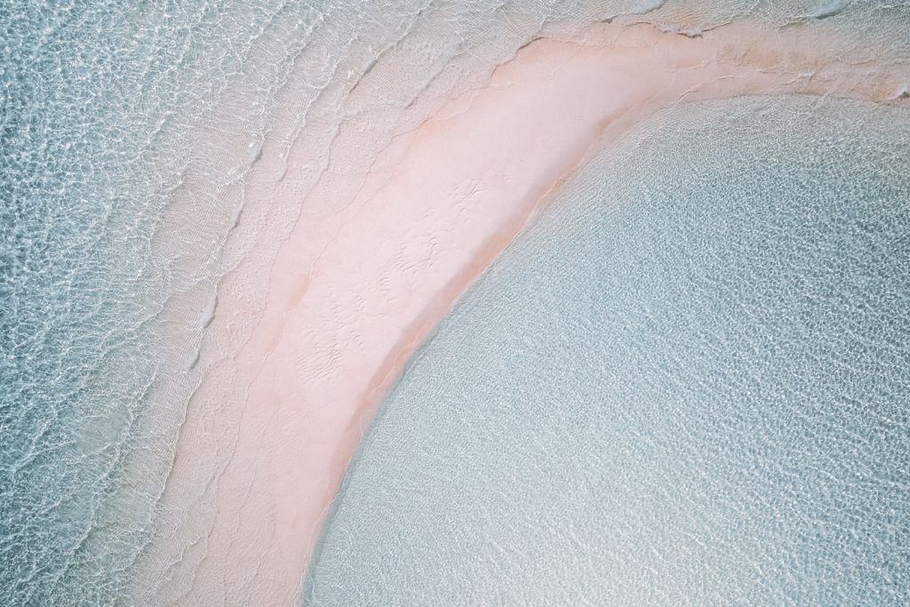 Drone shot of Bahama sandbar